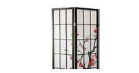 Streamdale Furniture Black Japanese 4-Panel Screen Room Divider, Plum Blossom