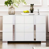 Simplie Fun Modern White Mirrored 6-Drawer Dresser with Metal Handle