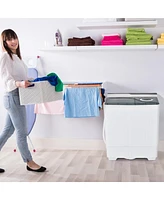 Gymax Portable Semi-automatic Washing Machine 26 lbs Twin Tub Laundry Washer Grey