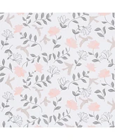Lambs & Ivy Petals White/Pink/Gray Floral 100% Cotton Fitted Crib/Toddler Sheet