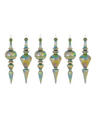 Slickblue Irredescent Earthy Green Glass Finial Drop Ornament (Set of 6)