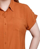 Ny Collection Short Sleeve Woven Front-Jersey Back Top