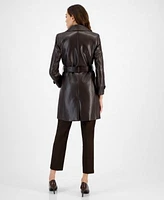 Tahari Asl Womens Faux Leather Trench Coat Fringe Blouse Pants