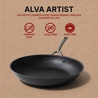 Alva Artist Seasoned Carbon Steel Frying Pan Skillet, Non-Toxic Pfas, Pfoa & Ptfe Free, Naturally Nonstick Blue Carbon Fry Pan, Compatible w/ All Stov