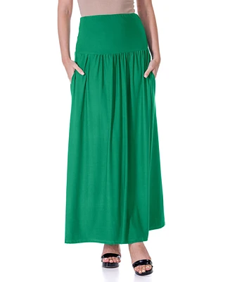 24seven Comfort Apparel Women's Foldover with Pockets Maxi Skirt