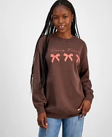 Rebellious One Juniors' Paris Bow Graphic Sweatshirt