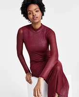 Bar Iii Women's Foil Mesh Mock Neck Bodycon Midi Dress, Created for Macy's