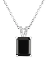 Labradorite & Diamond Accent Emerald-Cut 18" Pendant Necklace Sterling Silver (Also Onyx)