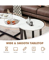 Modern Coffee Table Set of 2 Faux Marble Nesting Table Set