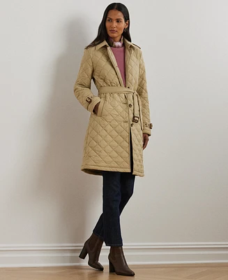 Lauren Ralph Women's Belted Velboa-Lined Quilted Trench Coat