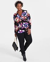 I.n.c. International Concepts Plus Printed Faux-Wrap Top, Created for Macy's