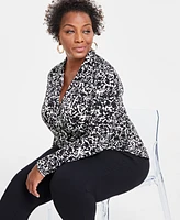 I.n.c. International Concepts Plus Printed Surplice Blouse, Created for Macy's