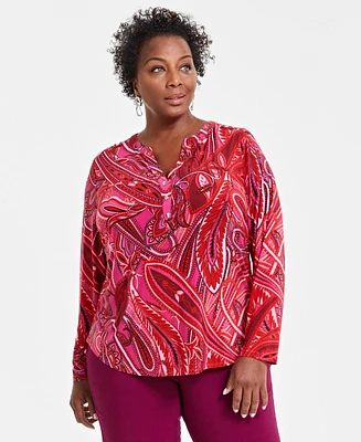 I.n.c. International Concepts Plus Paisley-Print Henley, Created for Macy's