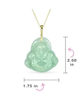 Bling Jewelry Yogi Amulet Large Statement Thai Spiritual Green Natural Jade Carved Laughing Buddha Pendant Necklace For Women Gold Plated Sterling Sil