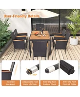 Costway 7 Pcs Outdoor Dining Set for 6 with Umbrella Hole Acacia Wood Tabletop Poolside