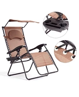 Gymax Folding Recliner Zero Gravity Lounge Chair W/ Shade Canopy Cup Holder