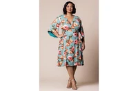 Kiyonna Plus Gemini Wrap Dress with Contrast Lined Sleeves
