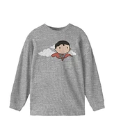 Superman Flying Chibi Boy's Grey Long Sleeve Shirt