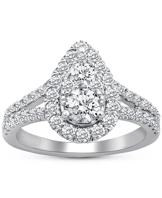 Diamond Pear Shaped Halo Cluster Engagement Ring (1-3/4 ct. t.w.) in 14k White Gold