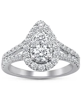 Diamond Pear Shaped Halo Cluster Engagement Ring (1-3/4 ct. t.w.) in 14k White Gold