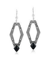 American West Jewelry Sterling Silver and Geometric Shape Agate Gemstone Lever Back Earrings