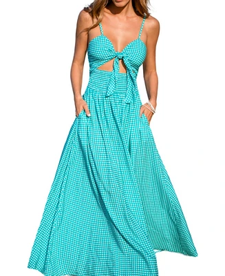 Cupshe Women's Green & White Gingham Sweetheart Cutout Maxi Beach Dress