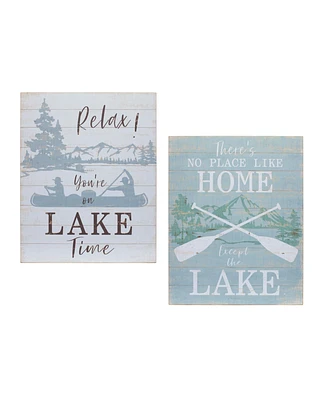 Slickblue Wooden Lake Life Sentiment Sign (Set of 2)