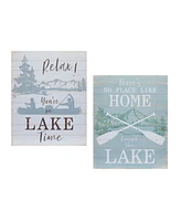 Slickblue Wooden Lake Life Sentiment Sign (Set of 2)