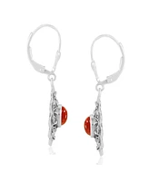 American West Jewelry Sterling Silver and Red Spiny Oyster Gemstone Concha Lever Back Earrings