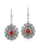 American West Jewelry Sterling Silver and Red Spiny Oyster Gemstone Concha Lever Back Earrings