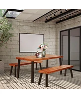 Sugift Rectangular Acacia Wood Rustic Dining Furniture Table