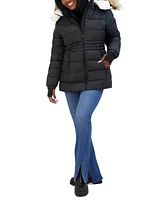 Steve Madden Juniors' Faux-Fur-Trim Hooded Puffer Coat, Created for Macy's