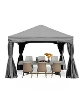 Aoodor 12 x 12 ft. Outdoor Gazebo Tent Canopy Shelter, Aluminum Frame with Privacy Curtain and Netting, for Patio Garden Yard and Lawn