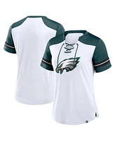 Fanatics Women's White/Midnight Green Philadelphia Eagles Foiled Primary Lace-Up T-Shirt