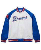 Mitchell & Ness Men's Hank Aaron White/Royal Atlanta Braves Cooperstown Collection Legends Lightweight Satin Raglan Full-Snap Jacket