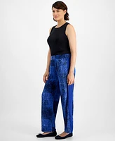 Jm Collection Women's Printed Satin Side-Trim Pants, Created for Macy's