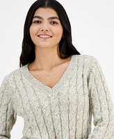 Planet Heart Juniors' Cable-Knit Distressed-Hem Sweater