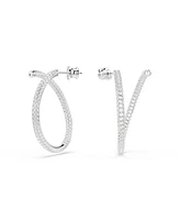 Swarovski Round Cut, White, Rhodium Plated Dextera Hoop Earrings