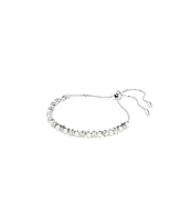 Swarovski Crystal Pearl, Round Cut, White, Rhodium Plated Matrix Bracelet