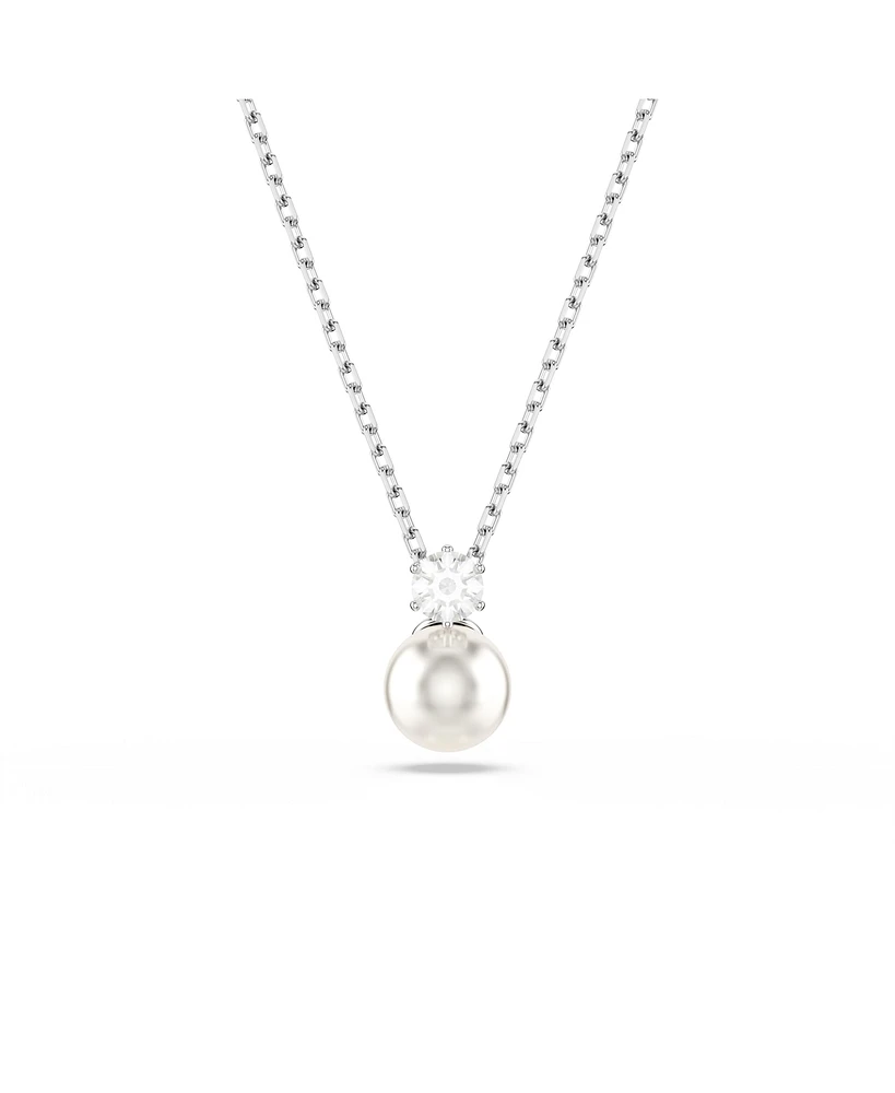 Swarovski Matrix Pendant, Crystal Pearl, Round Cut, White, Rhodium Plated Necklace