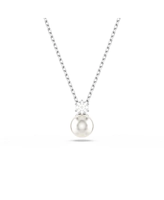 Swarovski Matrix Pendant, Crystal Pearl, Round Cut, White, Rhodium Plated Necklace