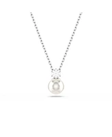 Swarovski Matrix Pendant, Crystal Pearl, Round Cut, White, Rhodium Plated Necklace