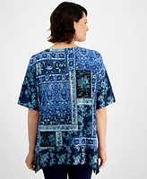 Jm Collection Women's Patchwork Print Dolman-Sleeve Top, Created for Macy's