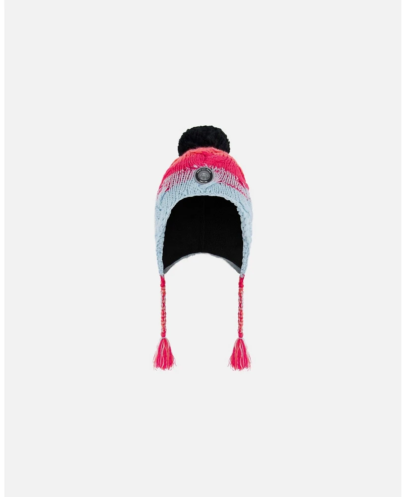 Deux par Girl Peruvian Knit Hat Gradient Blue, Coral And Fuschia - Toddler|Child