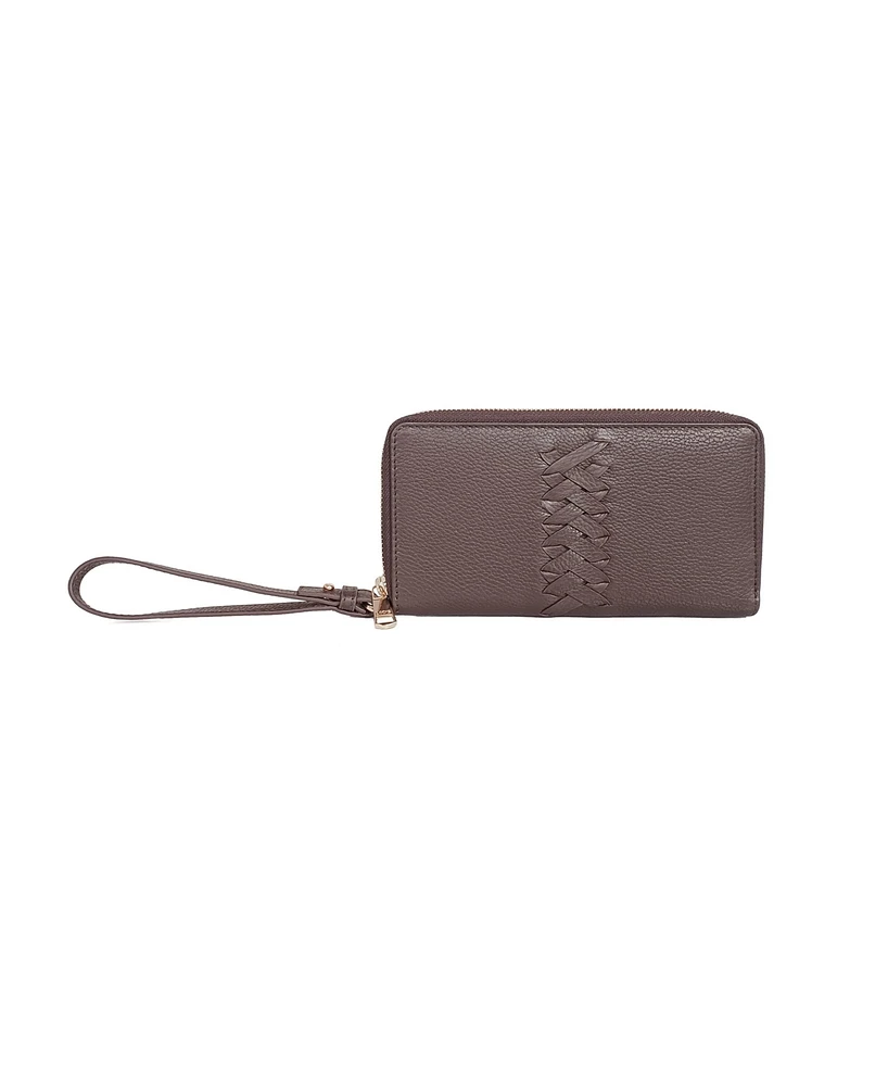 Lodis Leather Details Zip Wristlet Bag