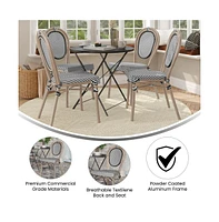 Merrick Lane Mael Set Of Four Stacking Thonet Bistro Style Chair With Textilene Seat And Bamboo Finished Metal Frame For Indoor/Outdoor Use