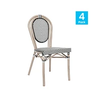 Merrick Lane Mael Set Of Four Stacking Thonet Bistro Style Chair With Textilene Seat And Bamboo Finished Metal Frame For Indoor/Outdoor Use