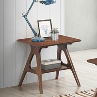 Mid-Century Modern Wood End Table with Shelf