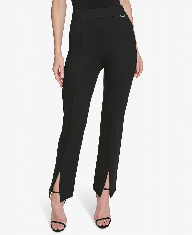 Halston Women's Split-Hem Mid-Rise Slim-Leg Pants