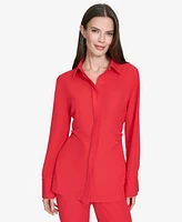 Halston Women's Button-Down Side-Ruched Blouse